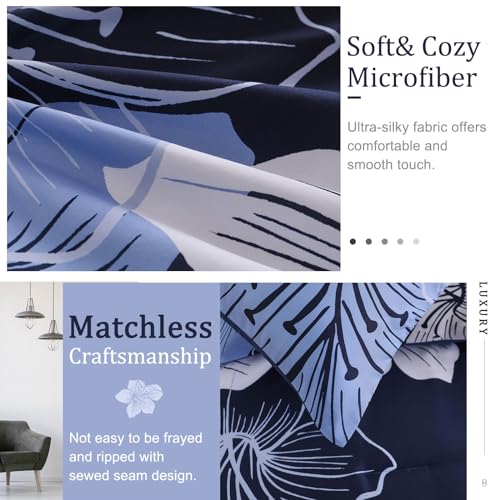 Menghomeus Queen Comforter Set Navy Blue Floral Bedding Comforter Sets - Soft Microfiber Bed Comforter Set for All Season, 3 Piece Botanical Flowers Comforter, Pillowcases - Image 5