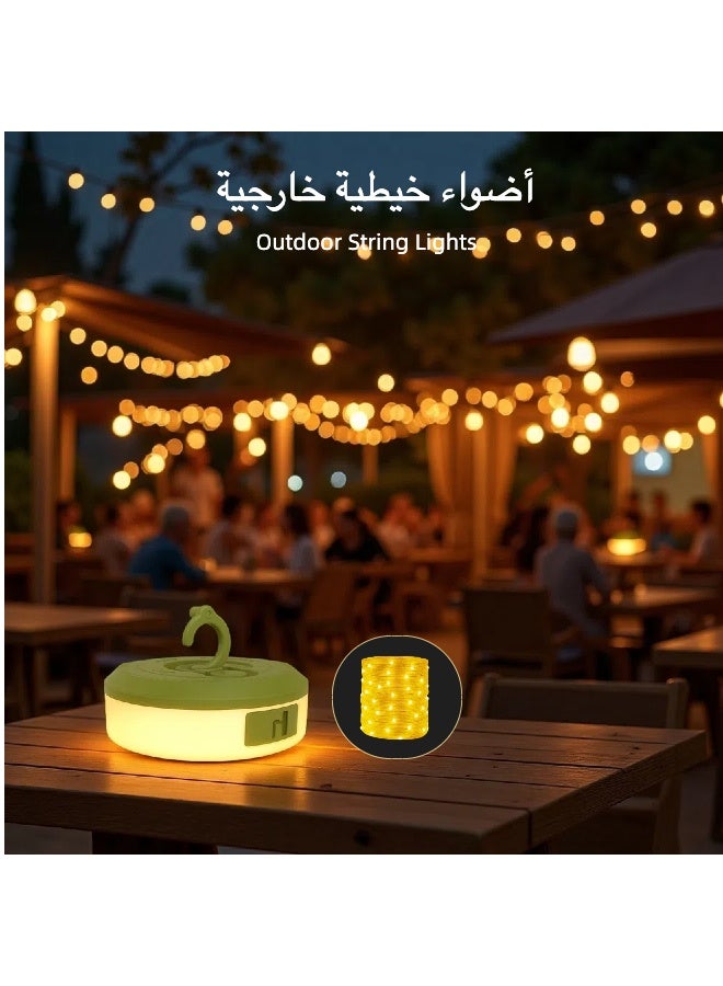 فانوس تخييم خارجي 2 في 1 مع خيط إضاءة أبيض دافئ بطول 9 أمتار – تخزين سريع، خطاف تعليق، شحن Type-C، مقاوم للماء بمعيار IPX4 - Image 2