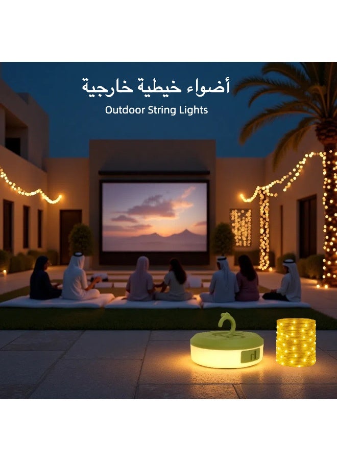 فانوس تخييم خارجي 2 في 1 مع خيط إضاءة أبيض دافئ بطول 9 أمتار – تخزين سريع، خطاف تعليق، شحن Type-C، مقاوم للماء بمعيار IPX4 - Image 1