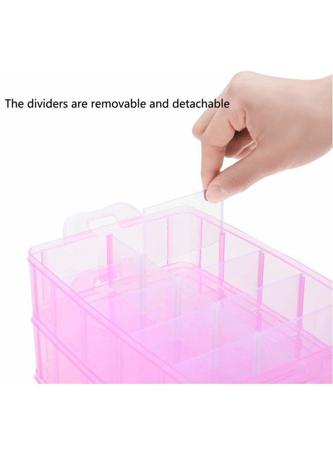 Sooyee Bead Organizer,3-Tier Craft Organizers and Storage,Stackable Storage Containers with 30 Compartments Dividers for Washi Tape,Toy, Nail,Art Supplies, Fishing Tackle, Pink - Image 2