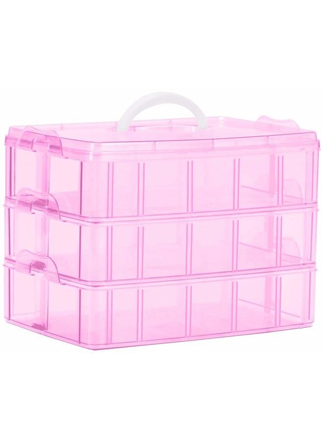 Sooyee Bead Organizer,3-Tier Craft Organizers and Storage,Stackable Storage Containers with 30 Compartments Dividers for Washi Tape,Toy, Nail,Art Supplies, Fishing Tackle, Pink - Image 1