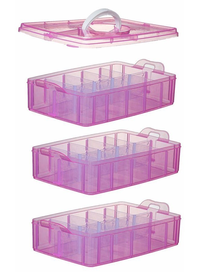 Sooyee Bead Organizer,3-Tier Craft Organizers and Storage,Stackable Storage Containers with 30 Compartments Dividers for Washi Tape,Toy, Nail,Art Supplies, Fishing Tackle, Pink - Image 4