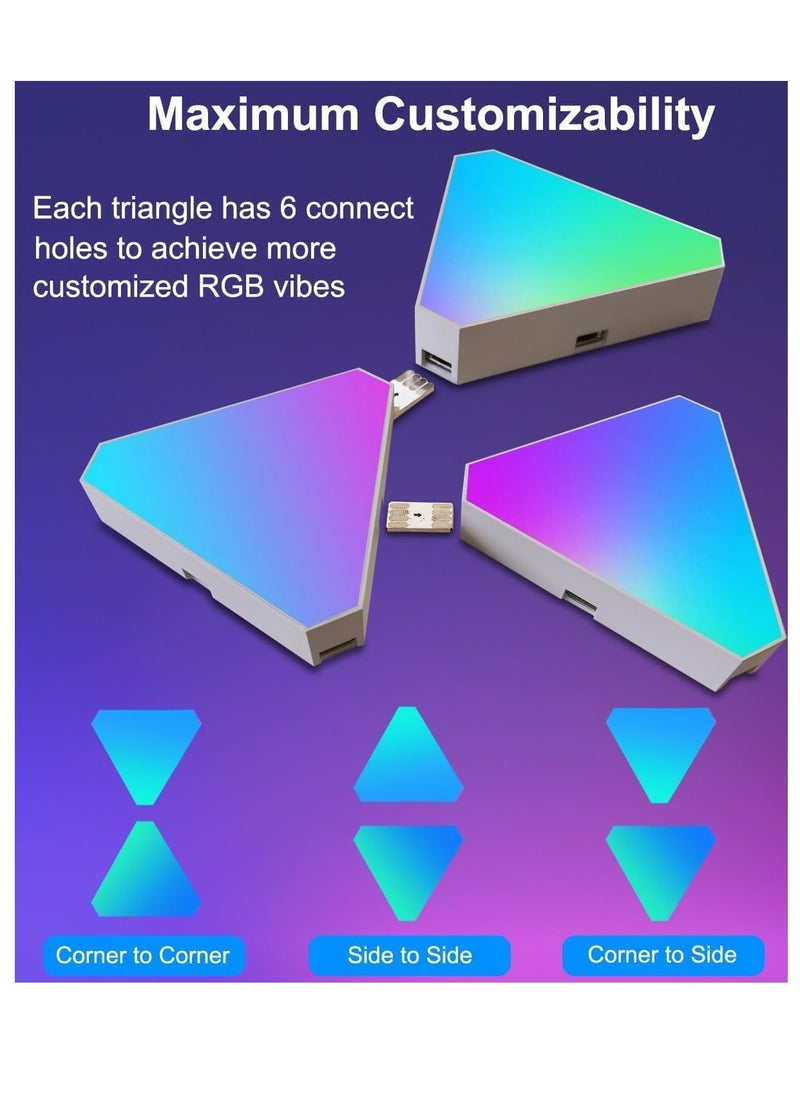 RATSAW - 6 Pcs Triangle LED Light Panels Wall Lights Smart Real RGB Gaming Lights with 6 Connection Ports Wifi App Bluetooth Control Music Sync for Bedroom Gaming Room - Image 1