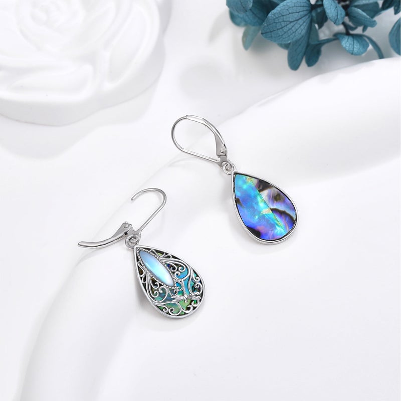 ONEFINITY Dragonfly Filigree Earrings Sterling Silver Teardrop Abalone Shell Drop Dangle Earring Filigree Leverback Earrings Gifts for Women Jewelry - Image 4