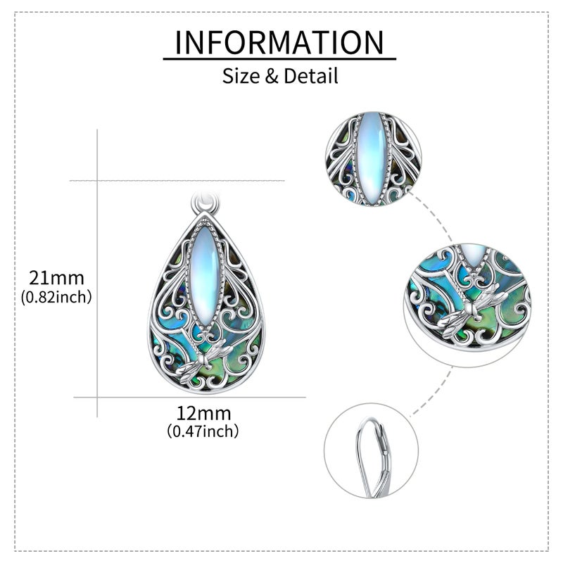 ONEFINITY Dragonfly Filigree Earrings Sterling Silver Teardrop Abalone Shell Drop Dangle Earring Filigree Leverback Earrings Gifts for Women Jewelry - Image 5