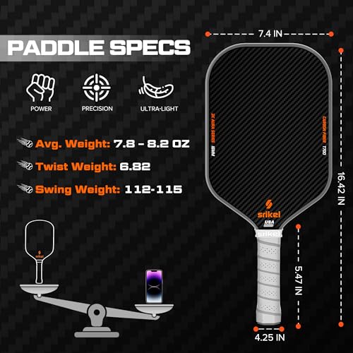 Srikel Pickleball Paddles Set of 2 – USAPA Approved T700 Raw Carbon Fiber, Professional Pickle Ball Rackets 2 Pack with 4 Balls,1 Bag & Grip Tapes for Men and Women - Image 4