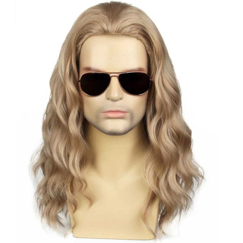 PATTNIUM Blonde Wig Mens Shoulder length Ash Blonde Wig Wavy Dirty Blonde Wigs Male Hair Heat Resistant Synthetic Hair Cosplay Party Costume Daily Wear Wigs Ash Blonde