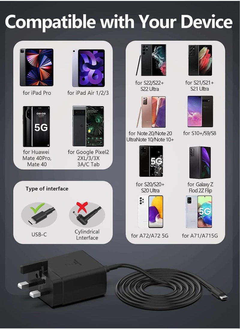 هيروكس - شاحن فائق السرعة 45 وات متوافق مع قابس سامسونج من النوع C مع كابل USB C، محول قابس شاحن الحائط وكابل متوافق مع سامسونج جالاكسي S24 Ultra/S24 Plus/S23 FE/S24/S22/S21 S20، A54 A25 A15 A05S A53 A34 A23 5G، Z Fold 4 5/Z Filp، Tab S7 S8 S9 - Image 1