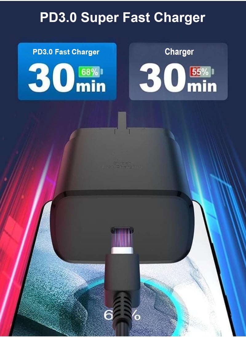 هيروكس - شاحن فائق السرعة 45 وات متوافق مع قابس سامسونج من النوع C مع كابل USB C، محول قابس شاحن الحائط وكابل متوافق مع سامسونج جالاكسي S24 Ultra/S24 Plus/S23 FE/S24/S22/S21 S20، A54 A25 A15 A05S A53 A34 A23 5G، Z Fold 4 5/Z Filp، Tab S7 S8 S9 - Image 1