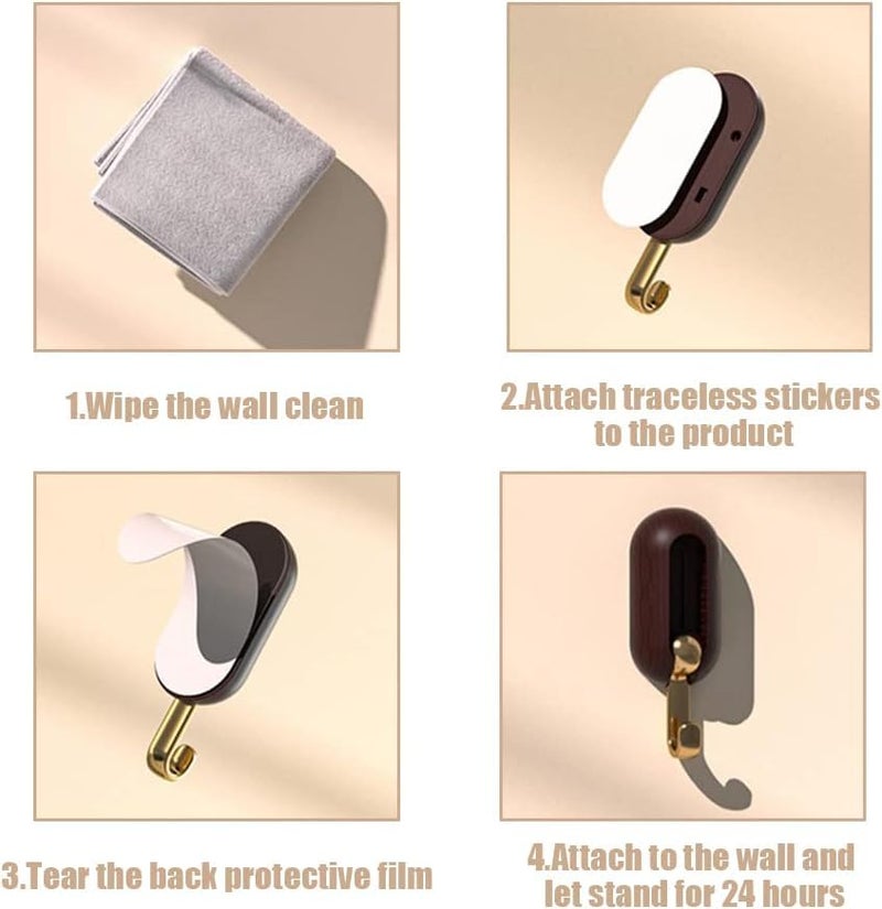 Dravina Set of 4Brown ABS Wall Hooks Without Drilling Strong Adhesive Hooks for Home Kitchen Bathroom Office Waterproof and No Damage to Walls - Image 4