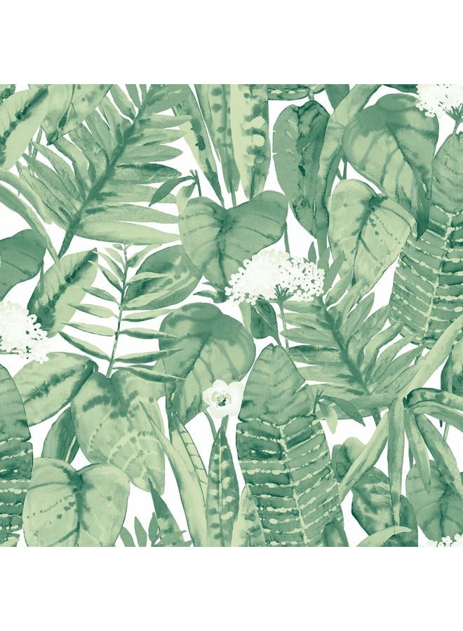 Tempaper Jungle Green Tropical, Designer Removable Peel and Stick Wallpaper - Image 1