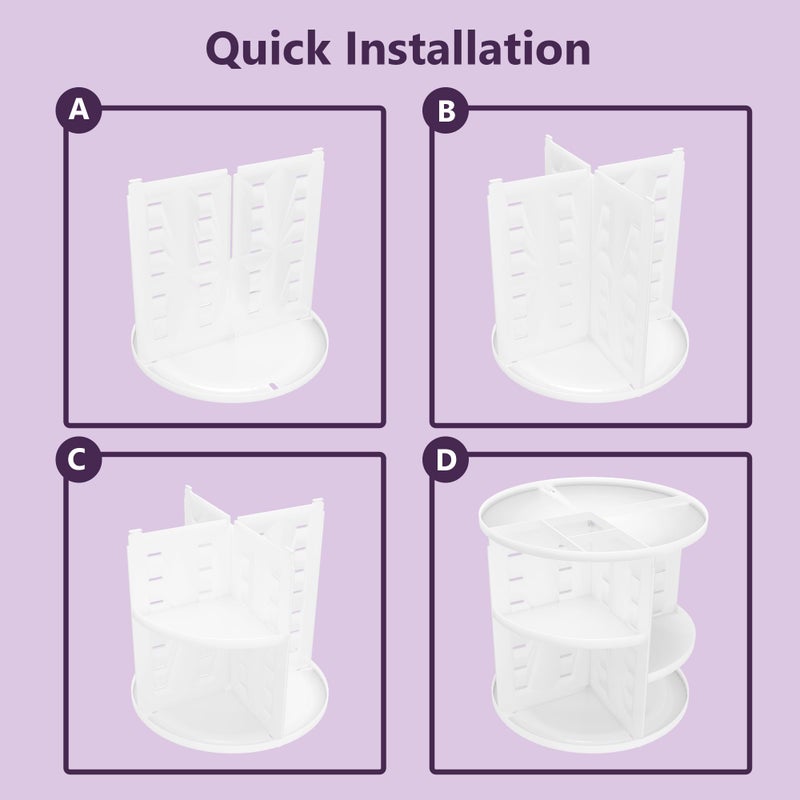 Kuber Industries 360° Rotating Makeup Organizer Stand | 7 Adjustable Layers Dressing Table Organiser for Cosmetics, Perfume and Lipstick | Skincare Storage Vanity Makeup Brush Holder | White - Image 5