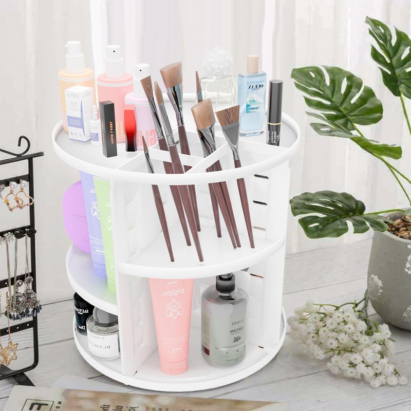 Kuber Industries 360° Rotating Makeup Organizer Stand | 7 Adjustable Layers Dressing Table Organiser for Cosmetics, Perfume and Lipstick | Skincare Storage Vanity Makeup Brush Holder | White - Image 1