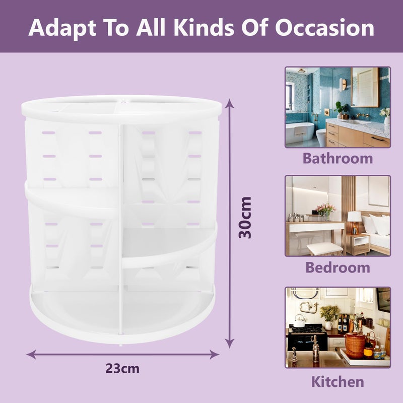 Kuber Industries 360° Rotating Makeup Organizer Stand | 7 Adjustable Layers Dressing Table Organiser for Cosmetics, Perfume and Lipstick | Skincare Storage Vanity Makeup Brush Holder | White - Image 3