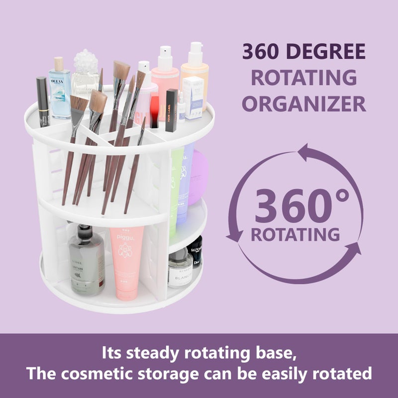 Kuber Industries 360° Rotating Makeup Organizer Stand | 7 Adjustable Layers Dressing Table Organiser for Cosmetics, Perfume and Lipstick | Skincare Storage Vanity Makeup Brush Holder | White - Image 4