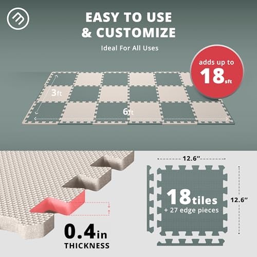 bemaxx Gym Mats Set - 18 pcs EVA Interlocking Foam Floor Tiles (12.6"x12.6"x0.4") 18sqft Protective Gym Flooring Sports Home Workout Exercise Mats Puzzle Garage Fitness Play-Room Garage Pool Treadmill - Image 2