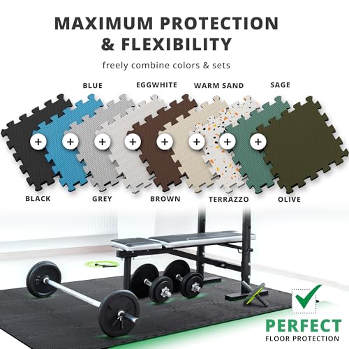 bemaxx Gym Mats Set - 18 pcs EVA Interlocking Foam Floor Tiles (12.6"x12.6"x0.4") 18sqft Protective Gym Flooring Sports Home Workout Exercise Mats Puzzle Garage Fitness Play-Room Garage Pool Treadmill - Image 4