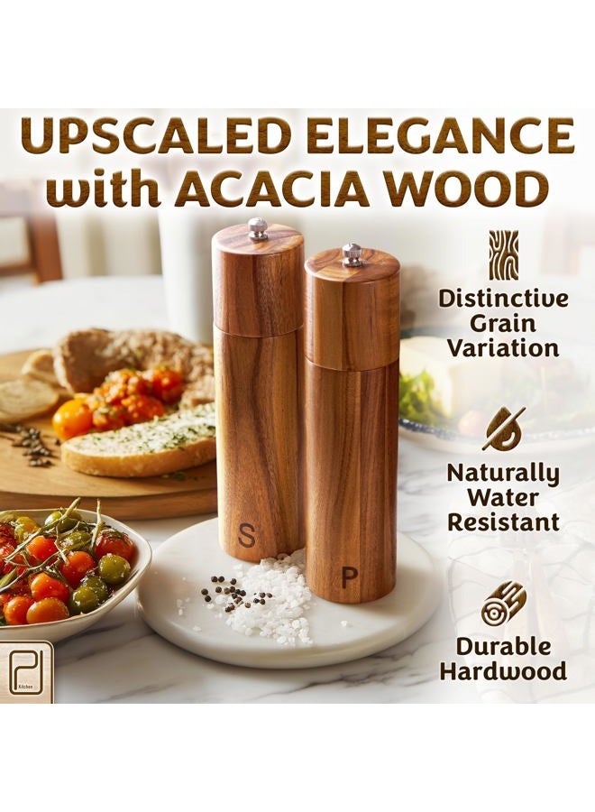 PJCKitchen Tall Wooden Salt and Pepper Grinder Set - 28 g / 1 oz Each, Acacia Wood Mills - Refillable Coarse Grain Salt and Peppercorn Manual Twist Grinders - Modern or Rustic Home Table - by PJC-Kitchen - Image 2