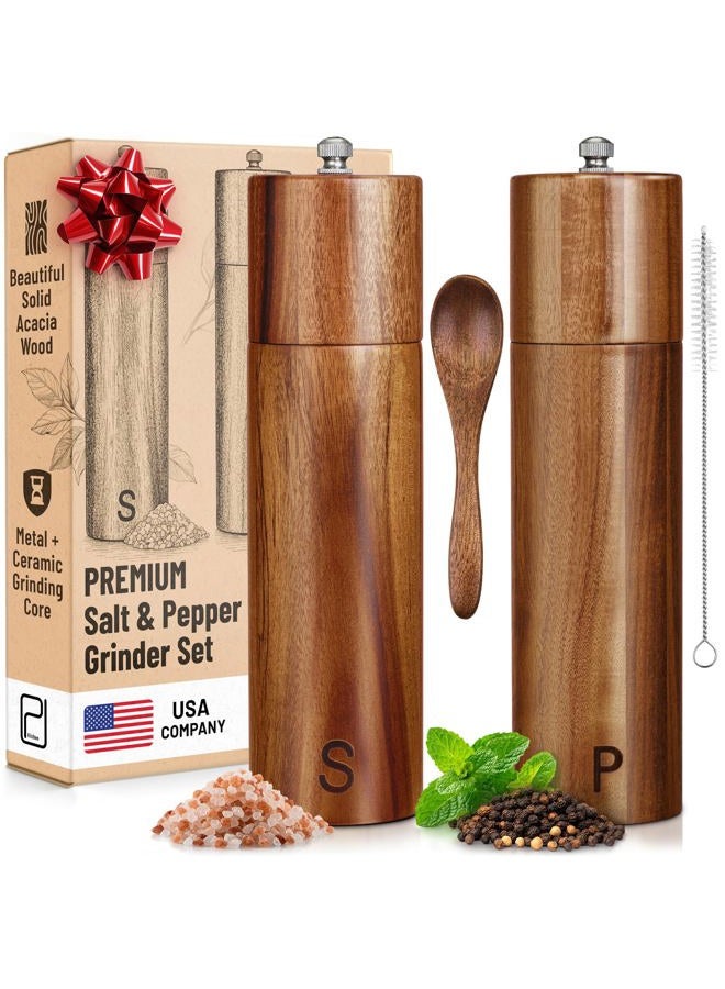 PJCKitchen Tall Wooden Salt and Pepper Grinder Set - 28 g / 1 oz Each, Acacia Wood Mills - Refillable Coarse Grain Salt and Peppercorn Manual Twist Grinders - Modern or Rustic Home Table - by PJC-Kitchen - Image 1