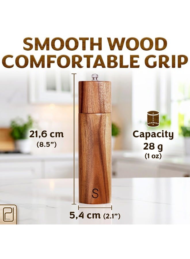 PJCKitchen Tall Wooden Salt and Pepper Grinder Set - 28 g / 1 oz Each, Acacia Wood Mills - Refillable Coarse Grain Salt and Peppercorn Manual Twist Grinders - Modern or Rustic Home Table - by PJC-Kitchen - Image 5