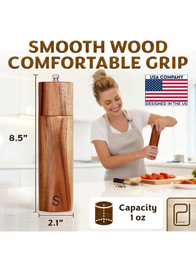 PJCKitchen Tall Wooden Salt and Pepper Grinder Set - 28 g / 1 oz Each, Acacia Wood Mills - Refillable Coarse Grain Salt and Peppercorn Manual Twist Grinders - Modern or Rustic Home Table - by PJC-Kitchen - Image 4