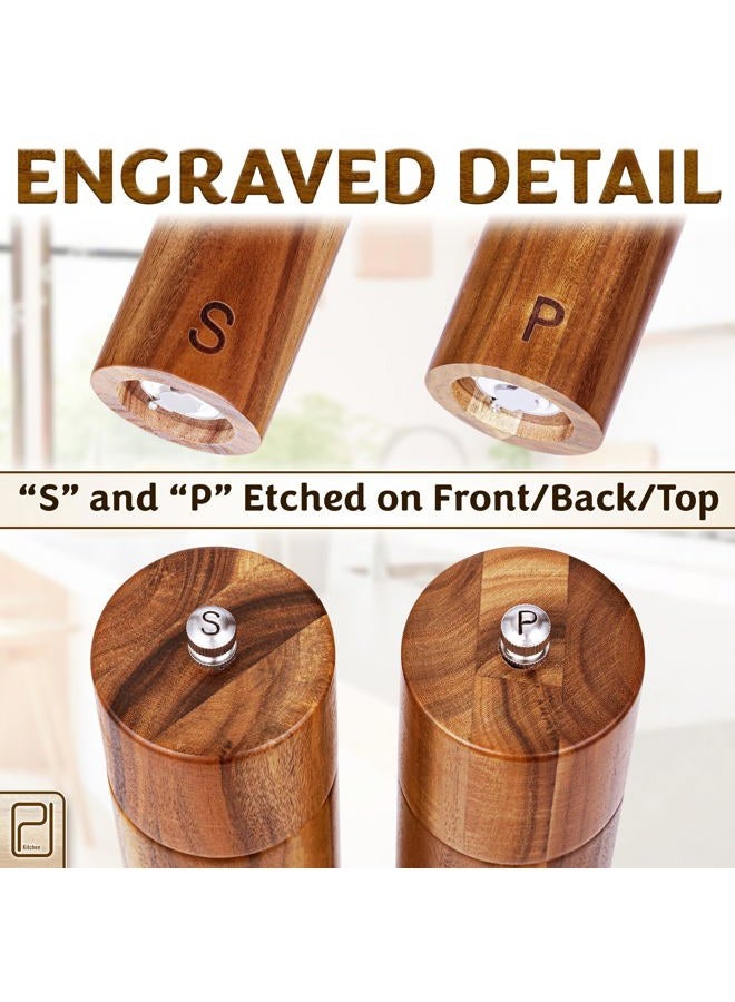 PJCKitchen Tall Wooden Salt and Pepper Grinder Set - 28 g / 1 oz Each, Acacia Wood Mills - Refillable Coarse Grain Salt and Peppercorn Manual Twist Grinders - Modern or Rustic Home Table - by PJC-Kitchen - Image 3