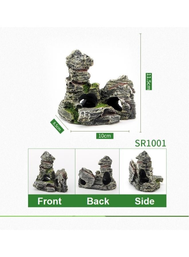Mountain View Decor Rockery Landscape Rock Hiding Cave Tree Aquarium Ornament Fish Tank Decoration BK - Image 1