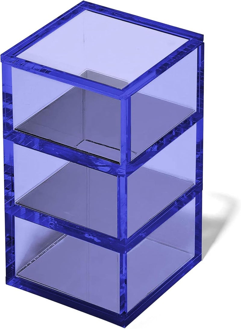 أوفيس جودز منظم أكريليق قابل للتكديس من 3 طبقات من OfficeGoods بقاعدة فضية – منظم مكتبي عملي وأنيق للاستخدام في المكتب أو المنزل – يساعد في تنظيم جميع الأشياء الصغيرة معًا – اللون: أزرق مع قاعدة فضية/مربع - Image 1