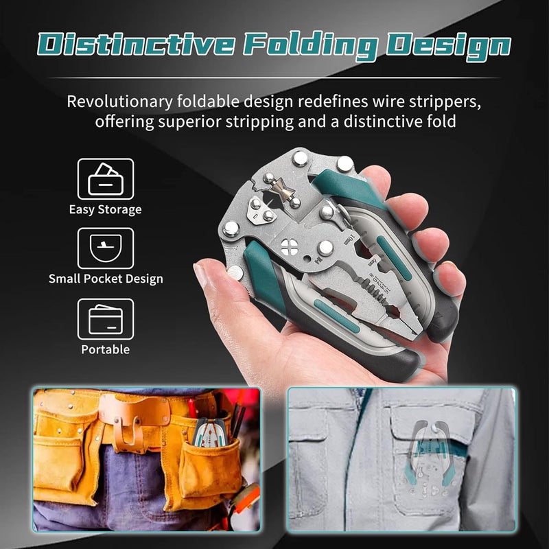 FAITIO 18 In 1 Foldable Ｗire Stripper Crimper, Multifunctional Folding Wire Stripping Tool, Wire Strippers Electrical，Electric Cable Stripper, Cable Cutters with Plier, Crimper, Twister, Splitting, 1pcs - Image 3