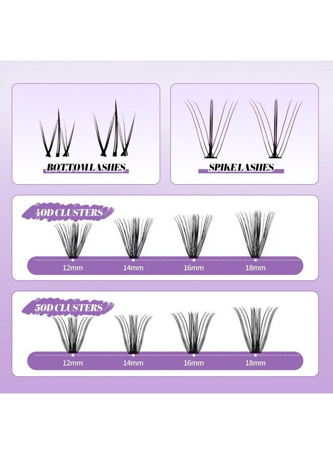 WENDY LASHES DIY Lash Extension Kit Lash Clusters With Bottom Lashes 20/30/40/50D 12-18mm Multi-types Individual Lashes Bond and Seal, Spike, Volume Lashes Kit Lash Applicator(40/50 Kit) - Image 5