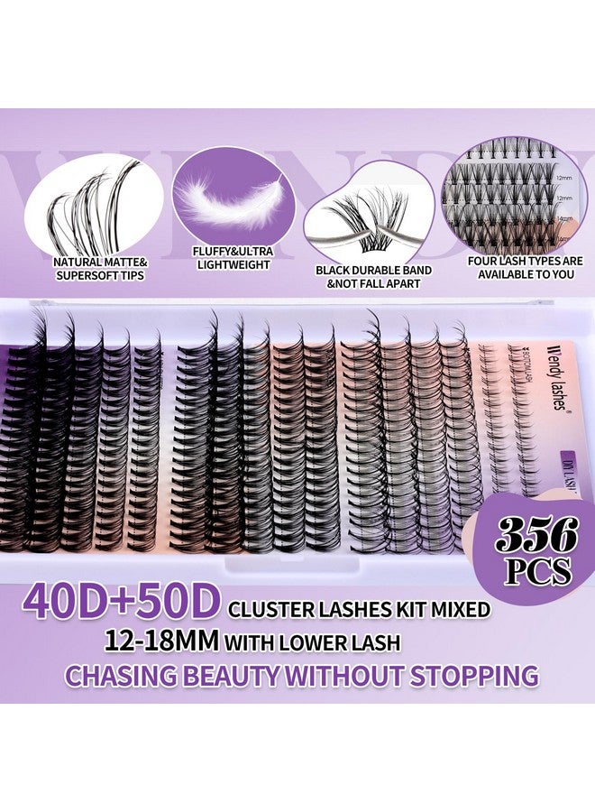 WENDY LASHES DIY Lash Extension Kit Lash Clusters With Bottom Lashes 20/30/40/50D 12-18mm Multi-types Individual Lashes Bond and Seal, Spike, Volume Lashes Kit Lash Applicator(40/50 Kit) - Image 4