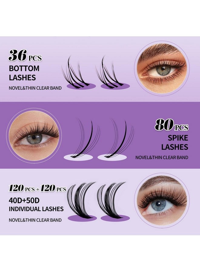 WENDY LASHES DIY Lash Extension Kit Lash Clusters With Bottom Lashes 20/30/40/50D 12-18mm Multi-types Individual Lashes Bond and Seal, Spike, Volume Lashes Kit Lash Applicator(40/50 Kit) - Image 3