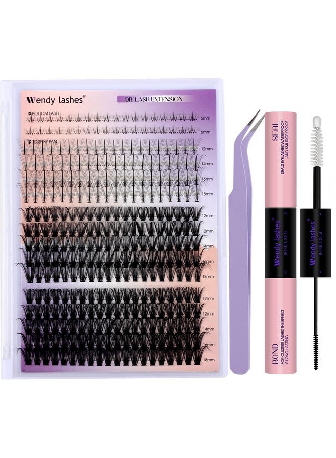 WENDY LASHES DIY Lash Extension Kit Lash Clusters With Bottom Lashes 20/30/40/50D 12-18mm Multi-types Individual Lashes Bond and Seal, Spike, Volume Lashes Kit Lash Applicator(40/50 Kit) - Image 1