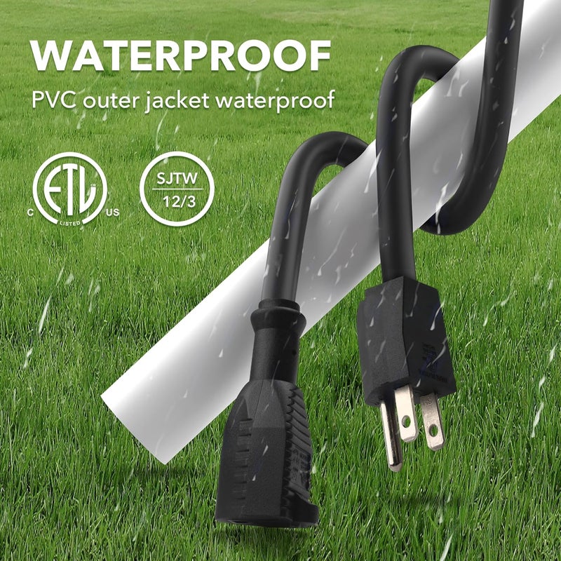 BN-LINK 15ft Outdoor Extension Cord, 15amps,12/3 SJTW Heavy Duty Power Cord, 3-Prong Grounded Plug, Weather Resistant, 1875W, Black, for Lawn, Garden, Appliances, ETL Listed - Image 5