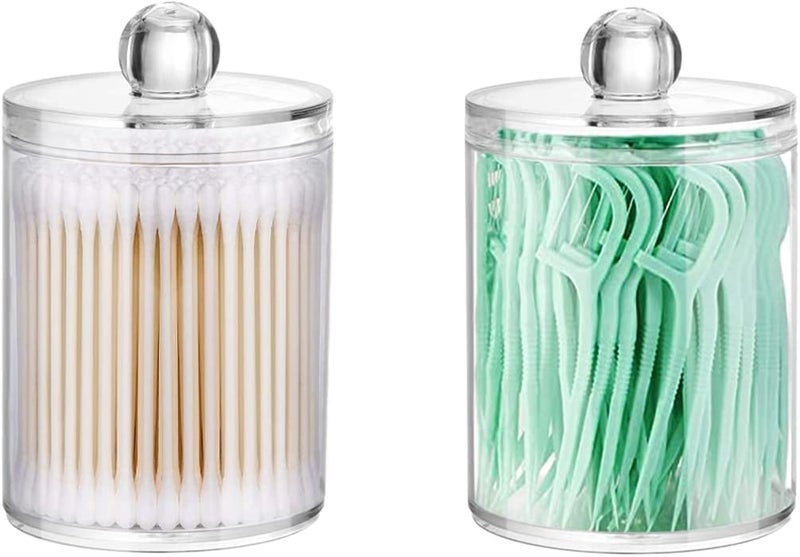 ALPHIT SALE ALPHIT 6 Pack Qtip Holder Dispenser for Cotton Ball Cotton Swab Cotton Round Pads Floss 15 oz Clear Plastic Apothecary Jar Set for Bathroom Canister Storage Organization 2  - Image 1