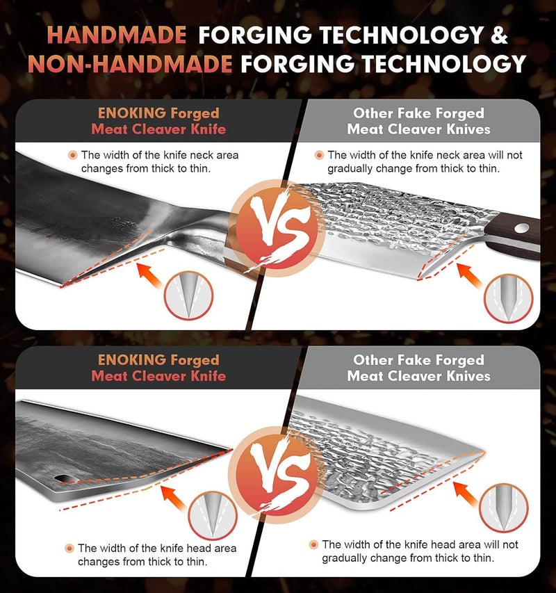 ENOKING سكين تقطيع 7.5 بوصة، سكاكين الطهاة - مطروقة يدويًا، سكين جزار من الفولاذ المقاوم للصدأ عالي الكربون الألماني مع مقبض كامل للطهي المنزلي والمطاعم - Image 3