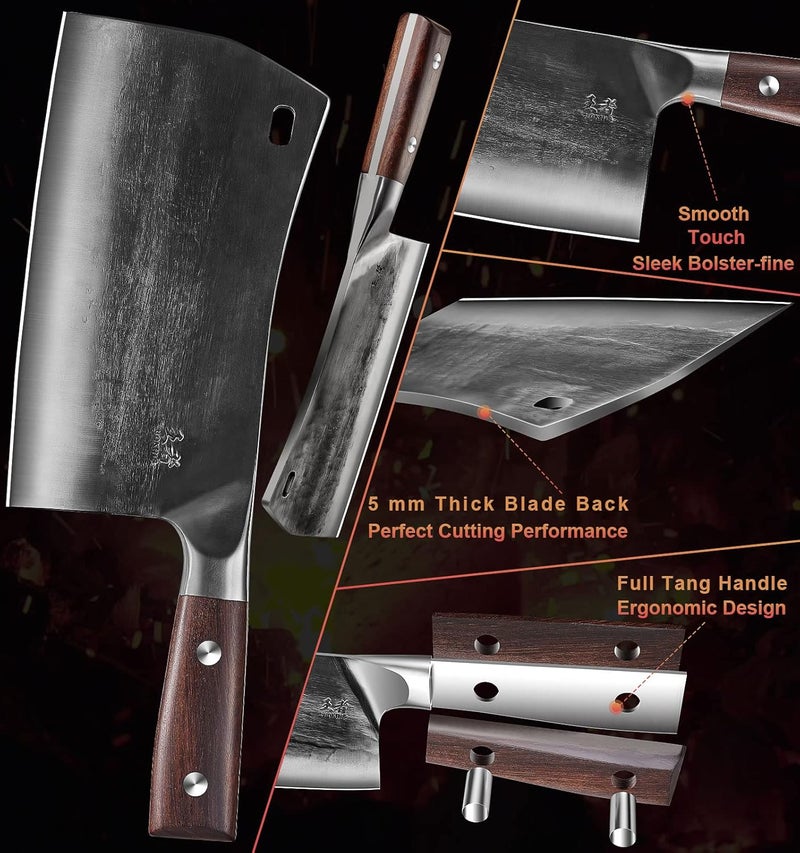 ENOKING سكين تقطيع 7.5 بوصة، سكاكين الطهاة - مطروقة يدويًا، سكين جزار من الفولاذ المقاوم للصدأ عالي الكربون الألماني مع مقبض كامل للطهي المنزلي والمطاعم - Image 5