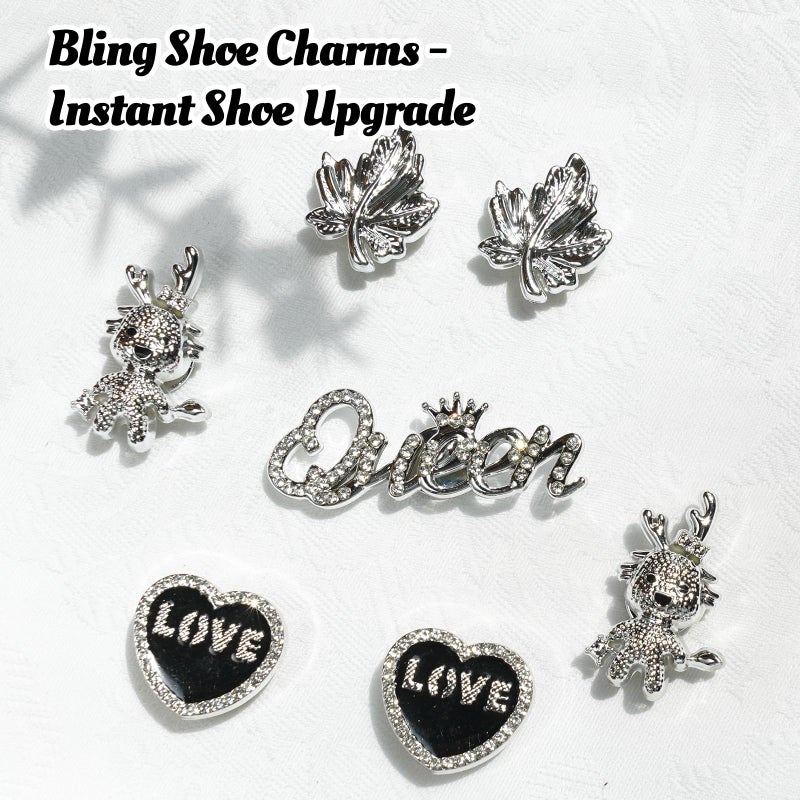 Lugailly Bling Shoe Charms for Women & Girls - 24PCS Designer Silver & Rhinestone Decorations | Clog Charms, Butterfly, Queen Crown Motifs for Shoes - Lightweight Shoe Jewelry Gifts (Party Favors) - Image 2