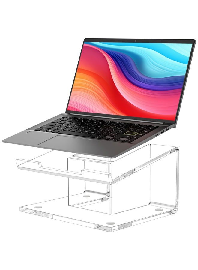 FUCDTEFC Acrylic Laptop Stand for Desk, Laptop Riser Tray for 10-14 Inch Laptops, Ergonomic Laptop Holder, Computer Stand for Laptop Compatible with Macbooks and Notebooks- Clear - Image 1