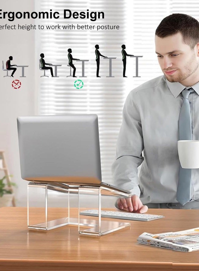 FUCDTEFC Acrylic Laptop Stand for Desk, Laptop Riser Tray for 10-14 Inch Laptops, Ergonomic Laptop Holder, Computer Stand for Laptop Compatible with Macbooks and Notebooks- Clear - Image 2
