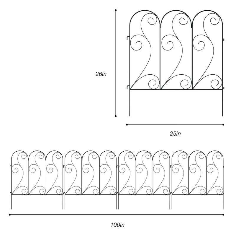 Zhongma Decorative Metal Garden Fence,Pack of 4pcs, Total 26" H x 100" L - Image 4