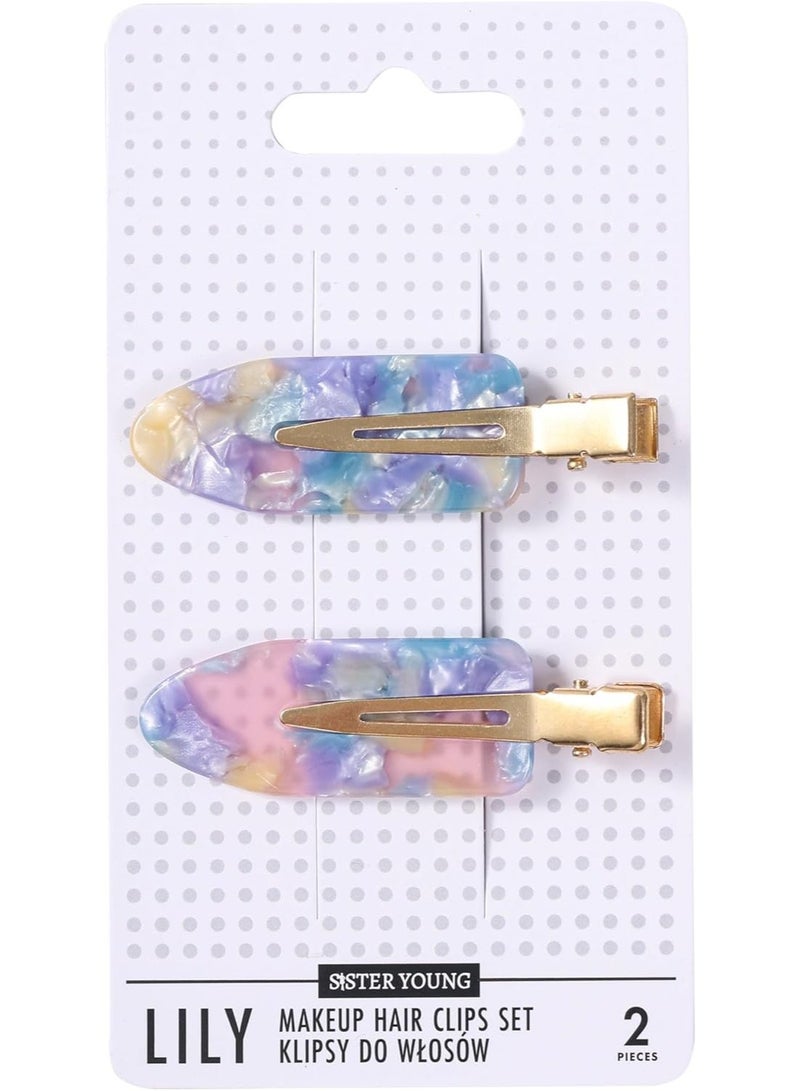 Sister Young LILY Hair Clips for Makeup & Hair Styling, Crimp-Free No Crease Hair Clips, 2 Pieces (Pink Blue) - Image 1