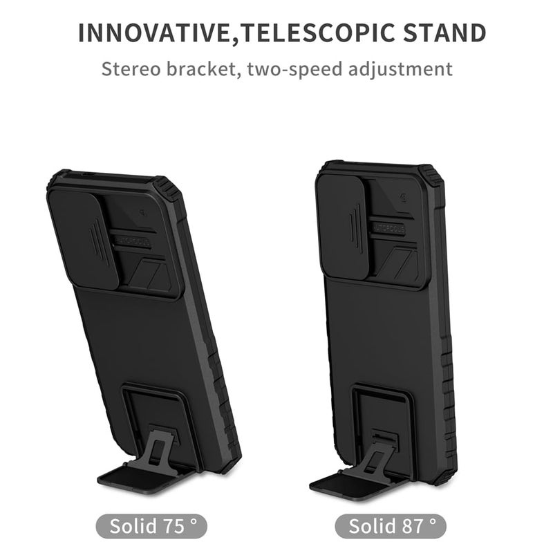 ShieldTech Back Cover Case for Samsung Galaxy S24 FE | Sliding Camera Shield | Black Stereoscopic Stand | 360 Degree Protection Mobile Phone Cover for Samsung Galaxy S 24 FE / S24FE 5G | PC, Black - Image 5