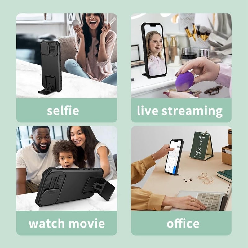 ShieldTech Back Cover Case for Samsung Galaxy S24 FE | Sliding Camera Shield | Black Stereoscopic Stand | 360 Degree Protection Mobile Phone Cover for Samsung Galaxy S 24 FE / S24FE 5G | PC, Black - Image 4