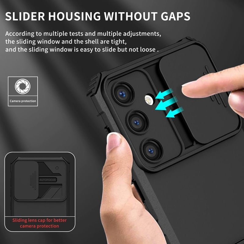 ShieldTech Back Cover Case for Samsung Galaxy S24 FE | Sliding Camera Shield | Black Stereoscopic Stand | 360 Degree Protection Mobile Phone Cover for Samsung Galaxy S 24 FE / S24FE 5G | PC, Black - Image 1