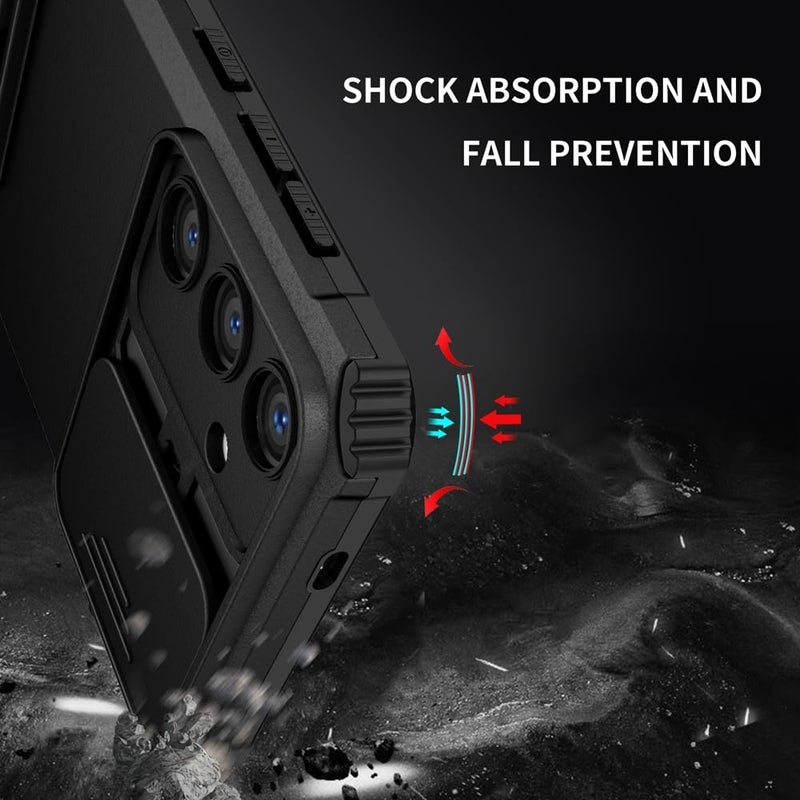 ShieldTech Back Cover Case for Samsung Galaxy S24 FE | Sliding Camera Shield | Black Stereoscopic Stand | 360 Degree Protection Mobile Phone Cover for Samsung Galaxy S 24 FE / S24FE 5G | PC, Black - Image 3