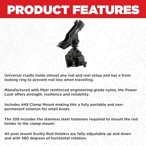 Scotty 339-BK Power Lock Rod Holder with Clamp Mount, BLACK - Image 4