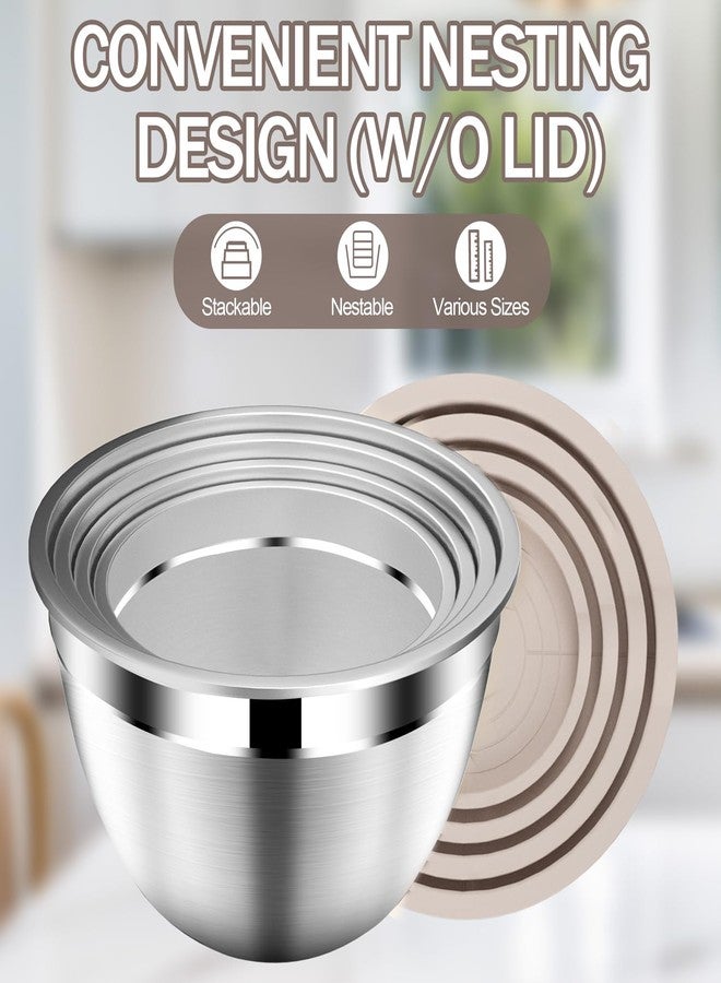 DUTZUN Mixing Bowls with Lids Set, Stainless Steel Nesting Bowls with 3.2 QT Colander, Kitchen Bowls with Strainer, Non-Slip Bottoms, Size 4, 2.5, 2, 1.5QT - Beige - Image 5