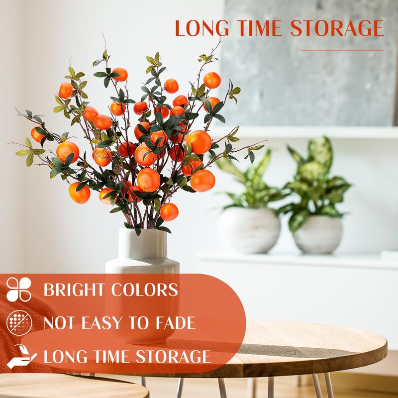 Gresorth 37.4 Inch Indoor Decoration Lifelike Artificial Orange Fake Plastic Fruit Branch Realistic Foam Stem Ornament Festival Restaurant 3pcs - Image 3