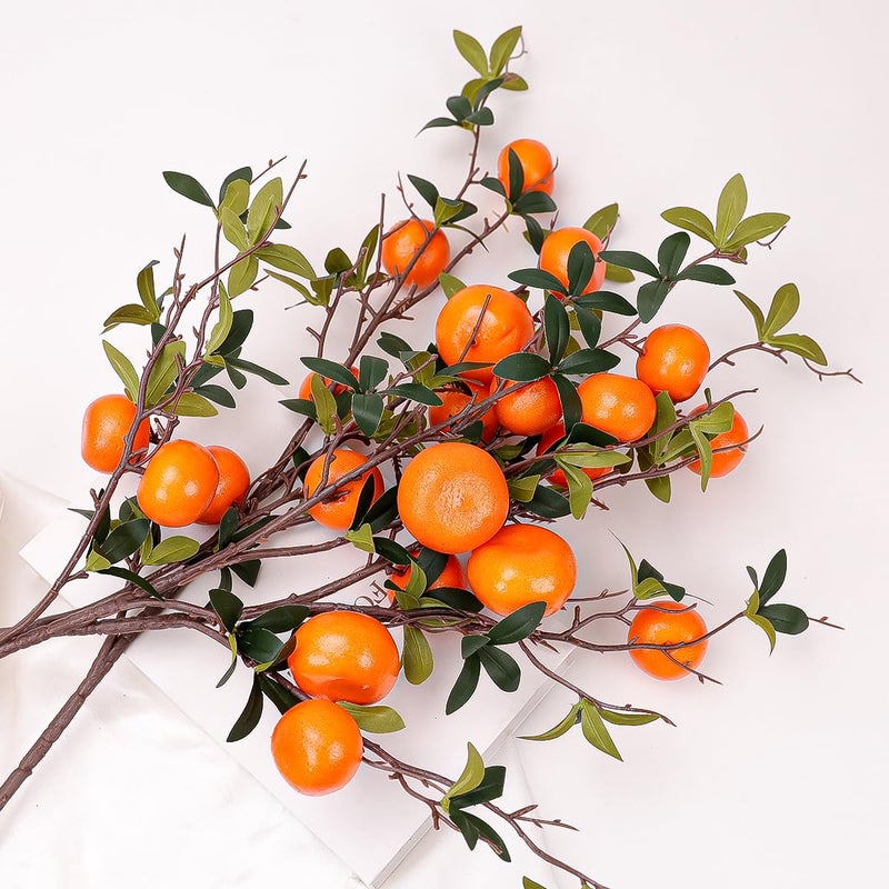 Gresorth 37.4 Inch Indoor Decoration Lifelike Artificial Orange Fake Plastic Fruit Branch Realistic Foam Stem Ornament Festival Restaurant 3pcs - Image 5
